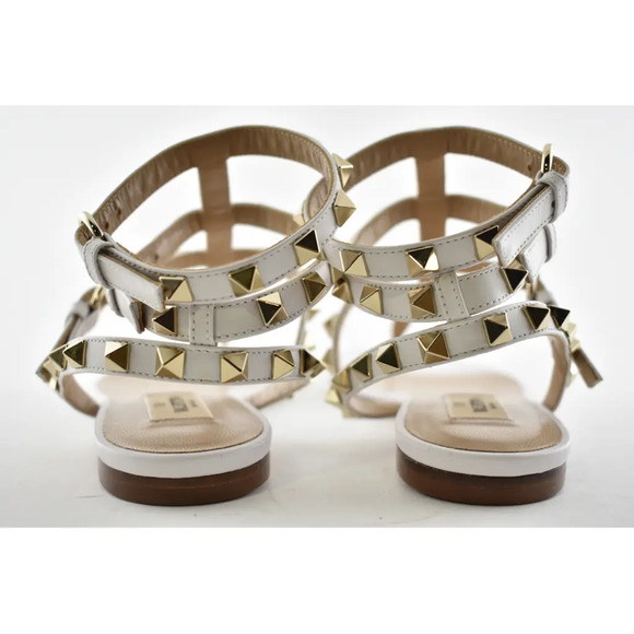 Valentino Rockstud White Leather Triple Ankle Strap Gladiator Flat Sandal 35.5 - Picture 11 of 12